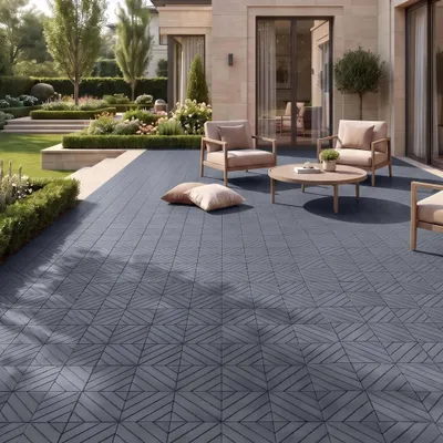 Produktbild von 22 Stück Terrassenfliesen aus Kunststoff 30x30x2 cm, ca. 2 m², Klickfliesen in diagonaler Lamellenoptik, wetterfest & rutschfest, Grau