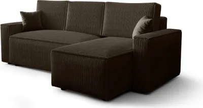 Produktbild von FEDVE Ecksofa Eldon L Form Sofa Schlaffunktion Bettkästen Sofagarnitur Seite Universal Dunkelbraun (Poso 06)
