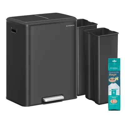 Obrázek produktu pro Kuchyňský odpadkový koš, systém třídění odpadu 2 x 30 l, 2 přihrádky, odpadkový koš, vnitřní koš, ocel, měkce zavíratelné víko, bílá barva mraků