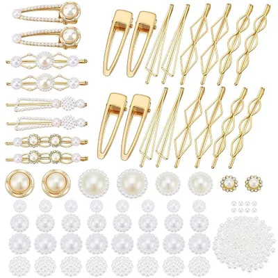 Immagine prodotto di Set di fermagli per capelli da 30 pezzi - Fermagli dorati - Decorati con perline - Accessori per capelli - Per acconciature - Artigianato - Accessori per capelli