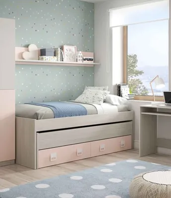 Produktbild von Kinderbett >NUBE< in Alpen-Weiß / Grau / Rosa - 199x65x96 (BxHxT)