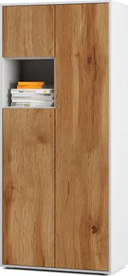 Image de SIMPLYFURN Armoire de Bureau Amira T10 | Armoire à Dossiers avec Compartiment Ouvert | Weiß & Chêne Wotan | Push-to-Open | 180x80x40 cm | Moderne pour Bureau & Télétravail