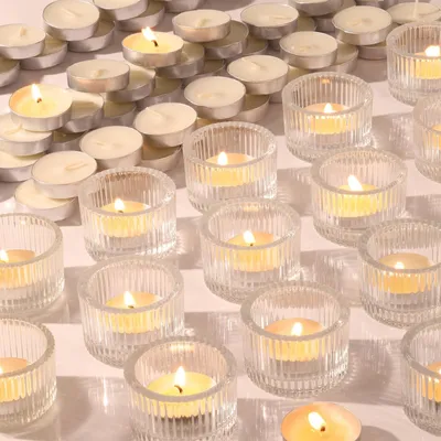 Productafbeelding van 30Pcs Theelicht Kaarsenhouders - Helder glas met 32 kaarsen