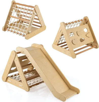Image de Jeu d'escalade pour tout-petits Structure d'escalade triangulaire 4 en 1 avec rampe Naturel