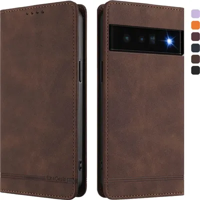 Immagine prodotto di Custodia per Google Pixel 6 Pro, custodia retro in Finto cuoio con supporto e slot per carte Marrone