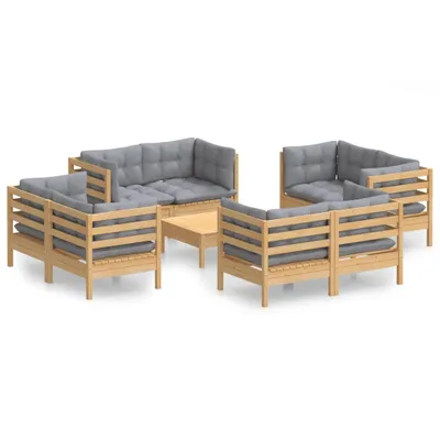 Produktbild von vidaXL 9-tlg. Garten-Lounge-Set mit Grauen Kissen Kiefernholz