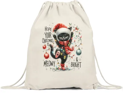 Produktbild von Hope Your Christmas Is Meowy Bright Lustiges Katzenmotiv Turnbeutel Geschenkidee witziges Design Weihnachten