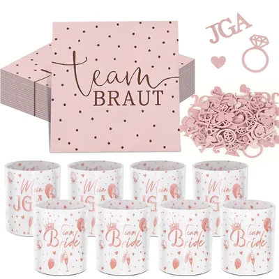 Produktbild von JGA Deko Set 20 Servietten 10 Windlichter Konfetti Team Bride Mein JGA