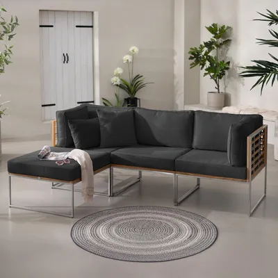 Produktbild von home24 Loungeset - 4-teilig - Webstoff / Teak Massiv