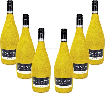 Produktbild von Scavi & Ray Prosecco Frizzante 0,75l (10,5% Vol) - Bling Bling Glitzer Glitzerflasche Flaschenveredelung für besondere Anlässe - Gold Aktion - 6 Stück (6x 0,75l = 4,5l) -[Enthält Sulfite]