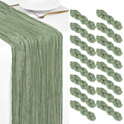 Produktbild von 12er Pack Salbeigrüne Käsetuch-Tischläufer 45x275cm - Boho-Dekoration für Feiern