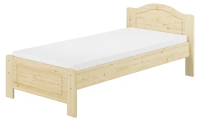 Produktbild von Massivholzbett Einzelbett Holzbett 90x200 Kiefer unbehandelt mit Zubehör V-60.37N-09Rollrost und Matratze inkl.