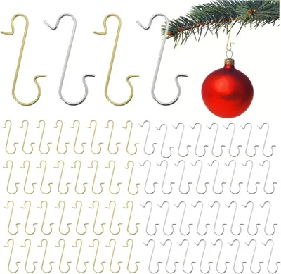 Produktbild von 100x Haken Weihnachtsbaum Baumhaken Gold-Silber Kugelaufhänger S-Form