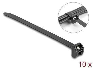 Produktbild von DeLOCK Kabelbinder mit Metallzunge L 343 x B 12,7 mm 10 Stück schwarz, Kabelbinder mit Klettverschluss, Kunststoff, Schwarz, -40 - 85 °C, 343 mm, 12,7 mm