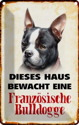 Produktbild von vianmo Blechschild 18x12 cm Hund Haus bewacht französisch Bulldogge Tier Haustier