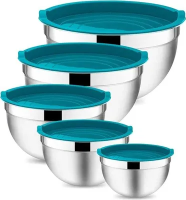 Produktbild von Edelstahl-Schüssel-Set, 5-teilig, stapelbar, blauw, für Backen