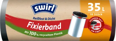 Produktbild von Müllsack mit Fixierband 35l schwarz 10 Stück Packung mit 8 Stück