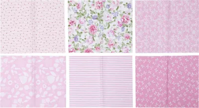 Obrázek produktu pro 6dílná sada pro kutily z potištěné bavlněné látky na šití, prošívání a řemeslné práce, 25 x 20 cm, růžová barva