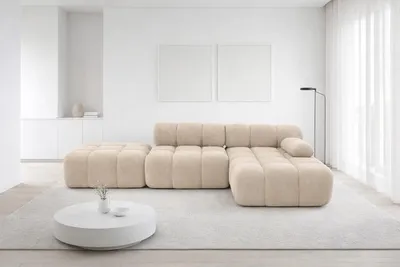 Produktbild von Kaiser Möbel Ecksofa modular mit Hocker, Sofa L-Form, Veloursstoff Salvador, Beige, Rechts, Selia