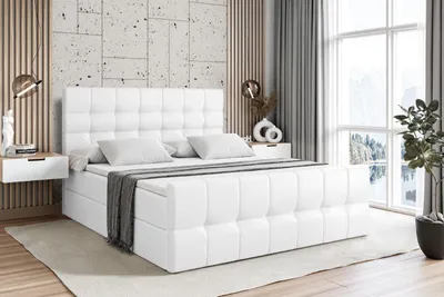 Produktbild von ALTDECOR Boxspringbett mit Matratze und Lattenrost  -  - BERO -Z  - 160x200 cm Weiß Kunstleder - Boxbett, Fußteil, Topper, Polsterbett mit Bettkasten, Bett mit Stauraum H3 -Matratze, Doppelbett, Springboxbett