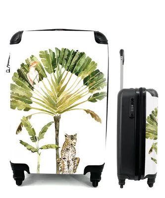 Produktbild von MuchoWow® Koffer Handgepäck Trolley Rollkoffer Kleine Reisekoffer mit 4 Rollen - Dschungel - Leopard - Tiere - Cabin Size < 55x40x23 cm & 55x40x20 cm - Fotokoffer - Kabinenkoffer - Boardgepäck - Reise-Box - Reisekoffer - Reisegepäck - Koffer mit Bild - Trolley für Kinder