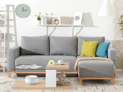 Zdjęcie produktu dla Sofa narożna DALENA - ciemnoszary / dąb