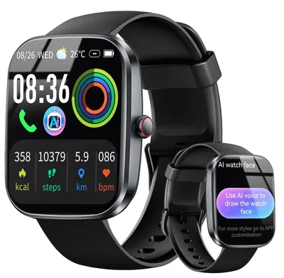 Obrázek produktu pro Chytré hodinky AI pro muže i ženy, s funkcí Bluetooth pro telefonování, barva černá