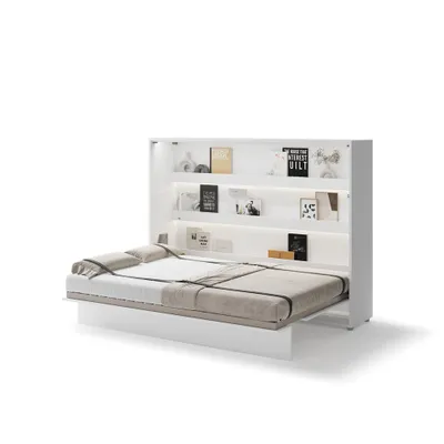 Produktbild von Bed Concept BC-04 Wandklappbett Horizontal Schrankbett mit Matratze und mit LED-Beleuchtung, 140x200 cm - Weiß