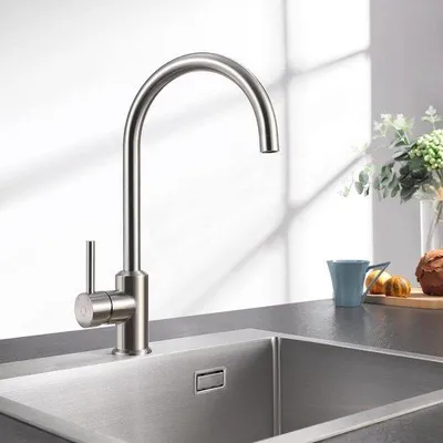 Immagine prodotto di Rubinetto da cucina in acciaio inossidabile girevole a 360 gradi - alta pressione - miscelatore monocomando - finitura spazzolata C