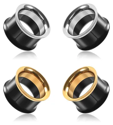 Produktbild von 2 Paar Flesh Tunnels Edelstahl Schwarz Ohr Plugs Expander Gauges 6-16 mm