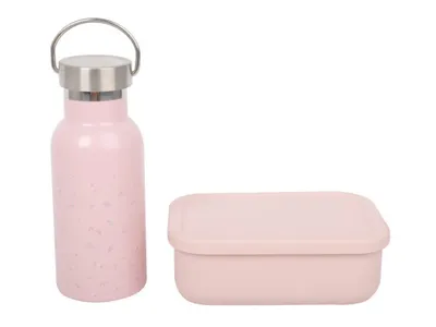Immagine prodotto di Pratico set da merenda per bambini - bottiglia e scatola - Rosa | Ideale per i viaggi