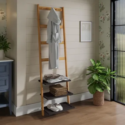 Image de Portemanteau en bambou avec étagère à chaussures, naturel et anthracite