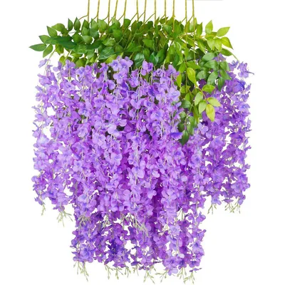 Produktbild von Künstliche Glyzinien 110 cm – 12 realistische Ranken in Dunkelviolett, ideal für Hochzeiten, Partys, Decken-Deko & Ladenpräsentation
