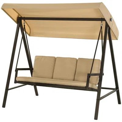 Produktbild von Hollywoodschaukel Gartenschaukel Schaukelbank, verstellbares Sonnendach, 200 cm x 125 cm x 175 cm, Beige + Braun