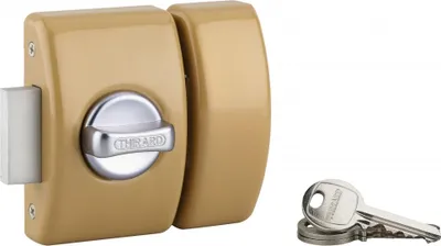 Immagine prodotto di Serratura di design a 5 pomelli per porte d'ingresso, cilindro da 40 mm, acciaio, 3 chiavi, bronzo - THIRARD