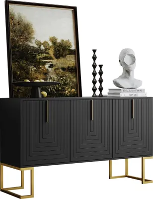Immagine prodotto di AIORBER Credenza moderna a 3 ante con ripiani regolabili, ante a U e maniglia in metallo, per sala da pranzo e cucina, nero