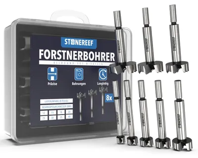 Produktbild von Forstnerbohrer Set 8 tlg 12-40 mm Astlochbohrer Holz Topfbohrer   8 Größen von 12 bis 40 mm für Topfbänder, Dübel und Kabellöcher