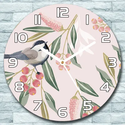 Produktbild von Wanduhr aus Glas Rund fi 30 Vögel mit Pflanzen Quarz Deko Wohnzimmer Büro