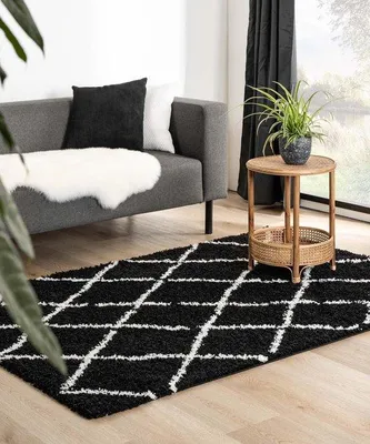 Immagine prodotto di Tappeto Berber Unyqoos® – tappeto a pelo lungo, nero e bianco, 200x300 cm, altezza del pelo 3 cm, 1,9 kg/m², resistente e con colori resistenti
