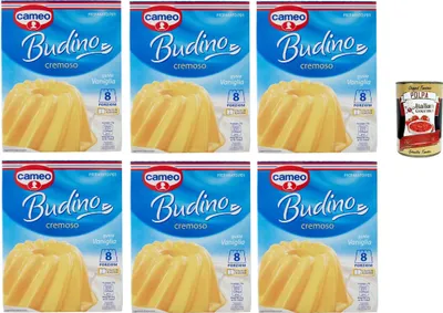 Produktbild von Cameo Cremige Pudding Mix mit Vanilla geschmack, einfach zuzubereitendes Dessert, Die Packung enthält 2 Beutel mit je 4 Portionen für insgesamt 8 Portionen, 6x 130 g + Italian Gourmet polpa 400g