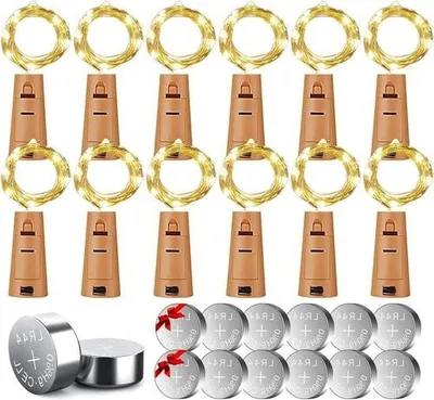 Immagine prodotto di Catena luminosa con lampade a bottiglia 12 x 20 LED bianco caldo - Lampada a bottiglia in sughero a batteria Bottiglia di vino - Decorazioni fai da te Natale Festa Matrimonio