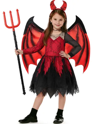Teufelskostüm-Set für Mädchen, XL (8-9 Jahre), rot/schwarz