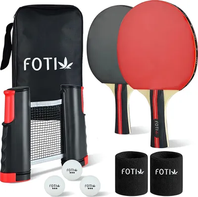 Immagine prodotto di Set di racchette da ping pong Fotix Premium Deluxe Profi, racchetta da ping pong Profi 3 star, set da ping pong con 2 racchette, 3 palline, rete retrattile, 2 fasce da polso, borsa, scatola Set di racchette da ping pong Premium