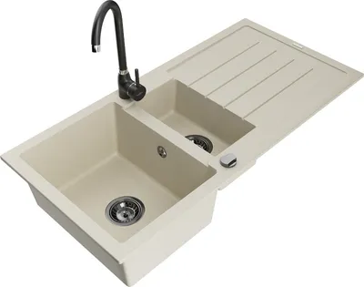 Produktbild von Mexen Andres 1,5-Becken-Granitspüle mit Abtropffläche und Mischbatterie Telma, Beige - 6515-69-670200-70