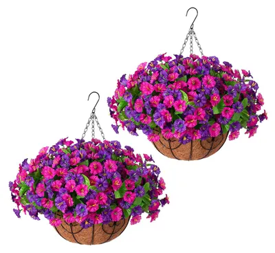 Produktbild von Künstliche Hängeblumen mit Korb, UV-beständige Kunstseiden-Prunkwinden-Ranken für den Außenbereich, ideal für Veranda, Terrasse, Garten, Balkon und Hof, Frühlings- und Sommerdekoration