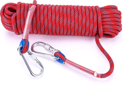 Produktbild von 10 mm schwere Paracord-Leine mit Karabiner, rot 20 m, für Camping, Survival & Outdoor, hohe Reißfestigkeit