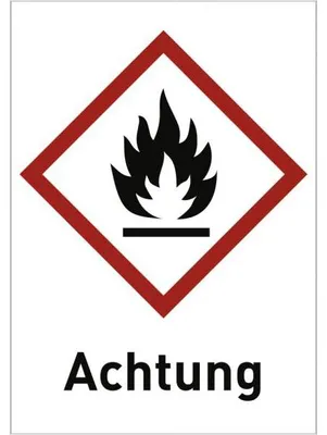 Produktbild von Dreifke® Aufkleber Entzündbar (GHS 02) Achtung, Folie, 52x74 mm, 10 Stück/Bogen