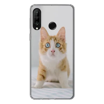 Produktbild von MuchoWow® Handyhülle Schutzhülle Hülle für Huawei P30 Lite Kätzchen - Blau - Orange - Mädchen - Jungen - Kind Silikon Softcase Handy Hülle - Handyhülle