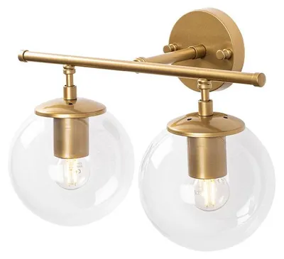 Image de Applique murale Lampe en métal doré avec verre - 36 x 24 x 16 cm - 2 x E14 Max 40W - IP20