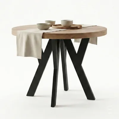 Produktbild von Dekori Runder Ausziehbarer Esstisch für Esszimmer, Wohnzimmer PERO, Loft-Stil, Durchmesser 90 / 190 cm, Farbe: Eiche Craft Golden / Schwarz